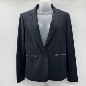 rag & bone Zipper Detail 1-Button Blazer Sz 6 Black Leather Detail Corporate